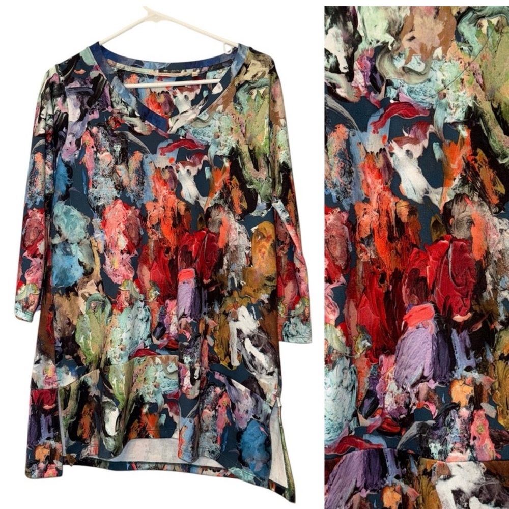 Soft Surroundings Colorful Watercolor Art Siesta Key Tunic Polyester Size Small